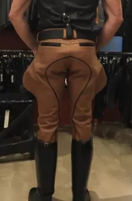 Men's Real Leather Breeches / Jodhpurs Tan Leather Breeches With Black Piping • $130