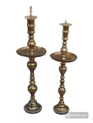 VTG 2 Brass Hand Crafted Candlestick Candle Holder Decor 37 Inches Tall -Morocon • $100