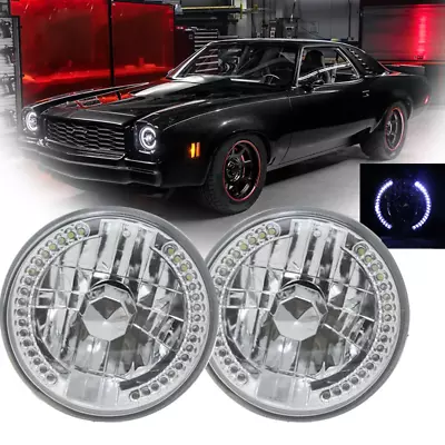 Pair 7  Inch Round White Halo LED Headlights For Chevy Chevelle SS 1971-1973 • $27.89