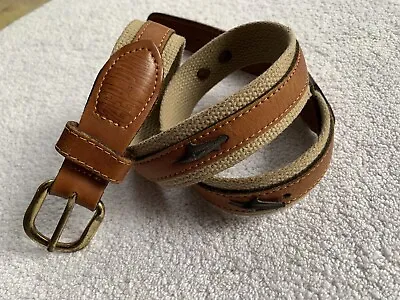 Zep-Pro Concho Belt SZ 32 Genuine Leather Canvas Fish Conchos Brass Buckle USA • $26.99