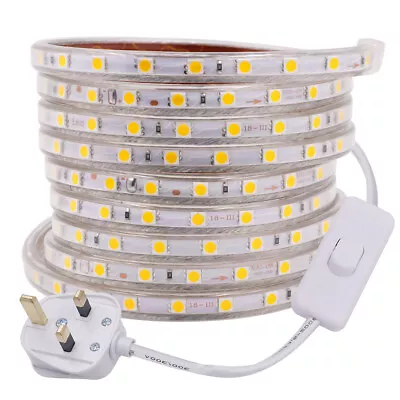 £6.37 • Buy LED Strip Lights 220V 240V 5050 Waterproof Commercial Tape Rope Light UK Plug In