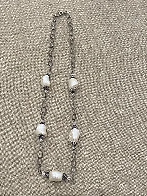 Vintage  Baroque Pearls Sterling Silver Hoop  Chain Collar Necklace 16  #491 • $19