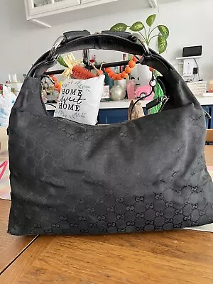 Gucci Canvas Medium Horsebit Black Hobo Bag • $250