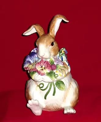 Fitz And Floyd HALCYON Cookie Jar Easter Bunny Rabbit Pansy Figure #63-409 NEW • $119.99