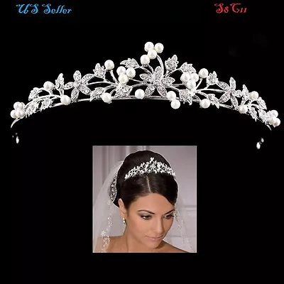 $8.95 • Buy Bridal Crystal Tiara Crown Comb Hair Rhinestone Wedding Pearl Headband Gift S8C