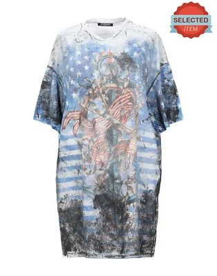 £12.50 • Buy RRP €495 BALMAIN T-Shirt Top US6 FR38 M Ripped Anchor & Flag Longline Loose Fit