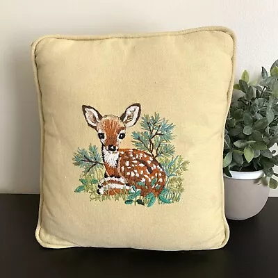 Vintage Columbia Minerva FAWN Pillow Crewel FINISHED 7700 Erica Wilson 1979 • $22.95