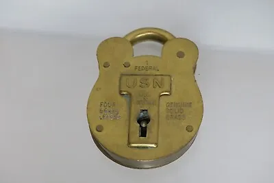 Vintage USN US Navy 4 Levers Solid Brass Padlock Old English #1 • $34.99