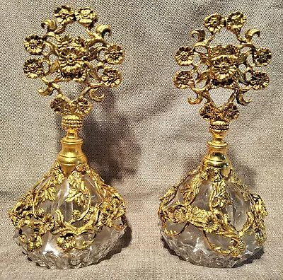 PAIR 24 KT Vintage Gold Plated Gold Ormolu Perfume Bottles With Glass Daubers • $75