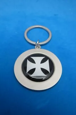 Maltese Iron Cross Round Keyring Satin Nickel Key Ring Chain #205 • $14.99