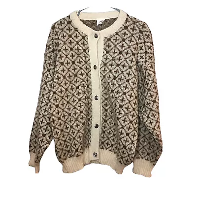 VIKING Icelandic Cardigan Sweater Women’s Large Wool Celtic Buttons Geometric • $49.97