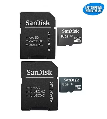 SanDisk MicroSD Card 8GB 16GB Class 4 With MicroSD To SD Adapter WHOLESALE PRICE • $6.98