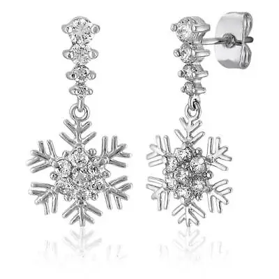 $34.93 • Buy BERRICLE Rhodium Plated Sterling Silver Snowflake CZ Fashion Earrings