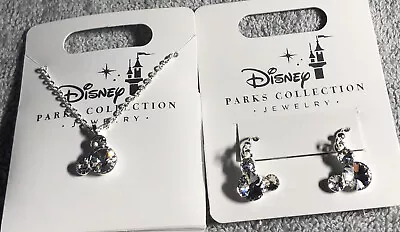 Disney Parks Silver Tone Mickey Mouse Icon Crystal Necklace And Earrings Set • $24.95