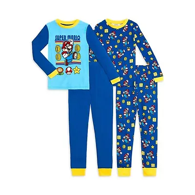 Super Mario 4 PC Long Sleeve Tight Fit Cotton Pajama Set Boy Size 6 8 • $49.99