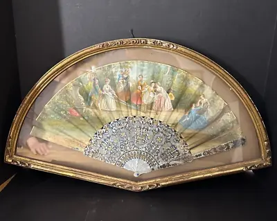 ANTIQUE VICTORIAN 19th CENTURY FRANCE HAND FAN WITH MOTHER OF PEARL IN FRAME • $584.99