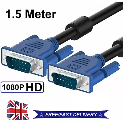 £3.25 • Buy 1.5 Meter VGA / SVGA 15 Pin PC Computer Monitor LCD Extension Cable Male To Male