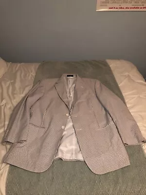 Lauren Ralph Lauren Blue White Striped Seersucker Blazer Sport Jacket Coat 44 L • $9.99