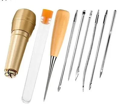 Shoe Repair Awl With Hook Needle 30M Flat Waxed Sewing Thread Punch Tool Kit Set • $11.99