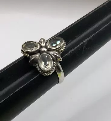 Vintage Sterling Silver Faceted Quartz Flower Ring Beaded Detail Size 7 • $24.99