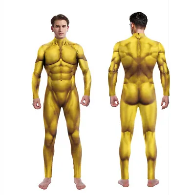 Yellow Fitness Muscle Jumpsuit Cosplay Costume Bodysuit Stage Cos Suit Halloween • $28.99