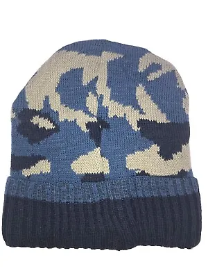 Navy & Light Blue Khaki Tan Camo Camouflage Stocking Lined Cuffed Cap Hunting • $9.44