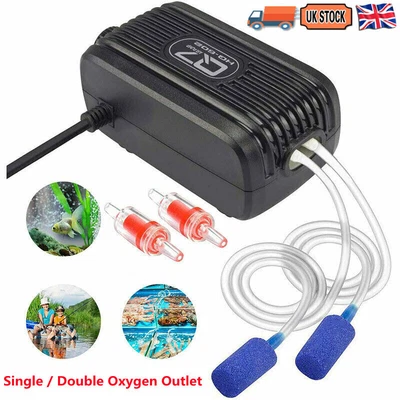 £9.99 • Buy Aquarium Fish Tank Oxygen Air Pump Quite Silent Flow Bubbles Stone Outlet Valve