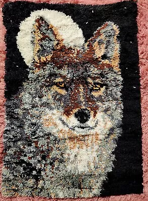 Vintage Latch Hook Rug Wall Hanging Art Wolf Approx 39x27 • $15