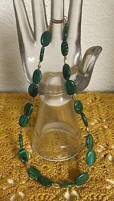 Malachite Gemstone Bead Necklace Neck Jewelry Green & Gold. • $9.99