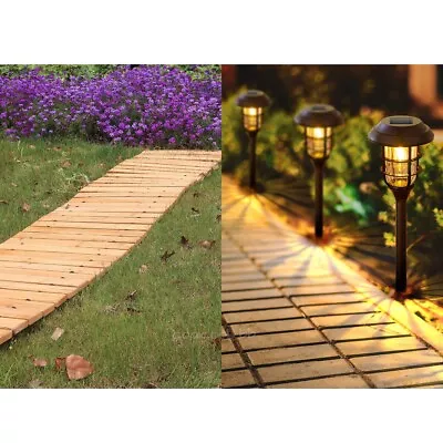 Rollout Wooden Pathway And Solar Lights Set Home Garden Lawn Furniture Décor  • $215