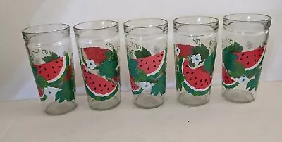 Vintage 16 Oz Anchor Hocking Watermelon Jelly Jar Style Glasses Set Of 5 • $31