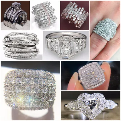 $2.58 • Buy Women 925 Silver Filled Wedding Rings Cubic Zircon Engagement Jewelry Sz 6-10