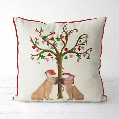 $99 • Buy FABFUNKY, FRENCH BULLDOG & CHRISTMAS TREE CUSHION / PILLOW COVER, 18  X 18 , NEW