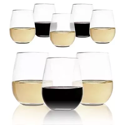 Unbreakable Stemless Red And White Plastic Wine Glasses 16 Ounce (Set Of 8) -... • $70.77