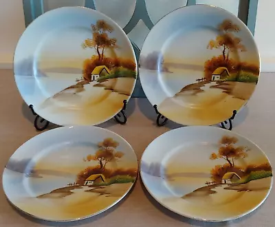 4 Vintage S&K Nippon Japanese Porcelain Hand Painted Cottage Landscape Plates • $15