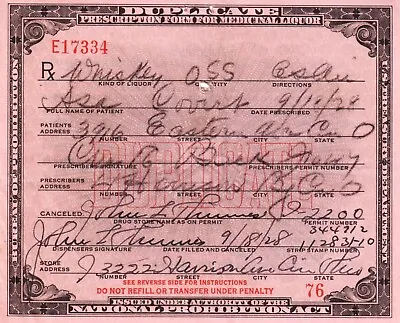 Antique 1928 Prohibition Whisky Prescription Doctor Pharmacy Bar Cincinnati OH • $69.94