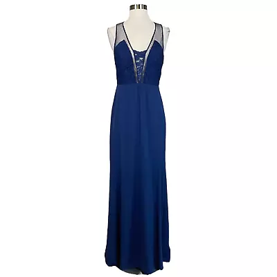 Aidan Mattox Women's Formal Dress Size 6 Blue Lace Open Back Long Evening Gown • $69.99