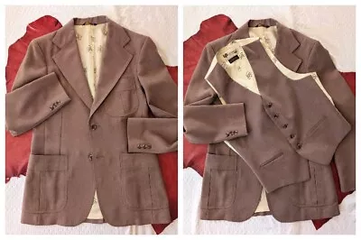 38R Minty VINTAGE 70s Levi's PANATELA Disco Polyester COAT & VEST Suit COMBO • $67.50