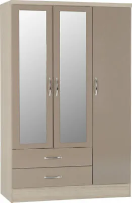 Nevada 3 Door 2 Drawer  Mirrored Wardrobe OYSTER  • £253.99