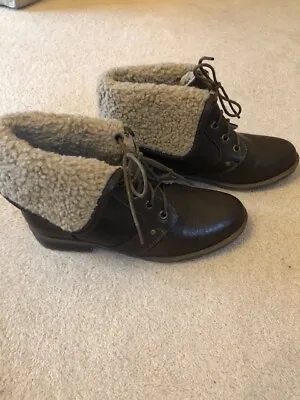 Great Ladies Mantaray Dark Brown Ankle Boots Fleece Lining Uk3/eu36 • £7.50