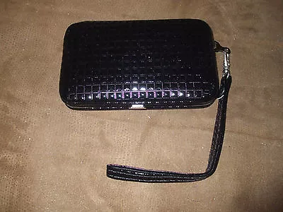 Black Patent Leather Quilted Squares Snap Cell Phone Wallet Case W/Wrist Strap • $13.37