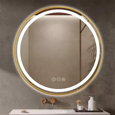 Round Bathroom LED Lighted Mirror HD Glass Mirror Vanity Makeup AntiFog Dimmable • $119.90