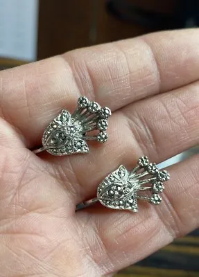 Vintage Silver Tone & Marcasite Screwback Earrings • £5.95