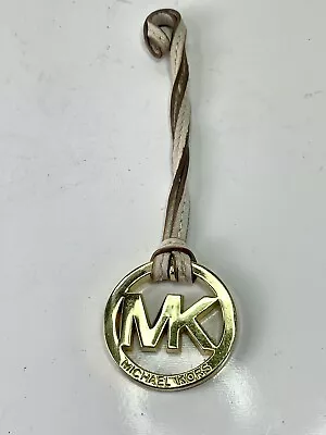 Michael Kors Gold MK Logo Replacement Beige Leather Hang Tag Bag Charm Key Fob • $15.16