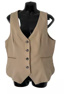 Zara Camel Linen Blend Waistcoat Size Large Uk 12 Button Front Lined Immaculate • £19.99