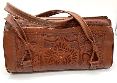 Vintage Hand Tooled Handbag Handmade Leather Purse Flores Bags Mexico • $25