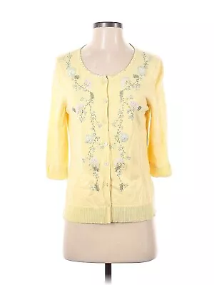Sigrid Olsen | Yellow Floral Cottagecore Cardigan | Floral Embroidery | 1X • $18