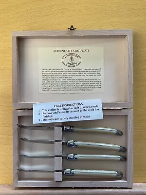 Laguiole Set Of 4 Cheese Knives In Wooden Gift Box Unused Ivory Tone Handles • £28