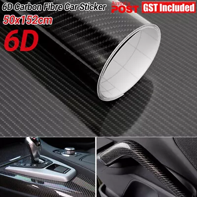 Black 6d Super Ultra Gloss Carbon Fibre Fiber Car Vinyl Wrap Film 1.52m X 50cm • $14.39