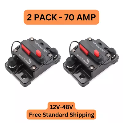 2 PACK 70 Amp Waterproof Circuit Breaker Auto/Marine/Solar 12-48VDC Manual Reset • $19.99